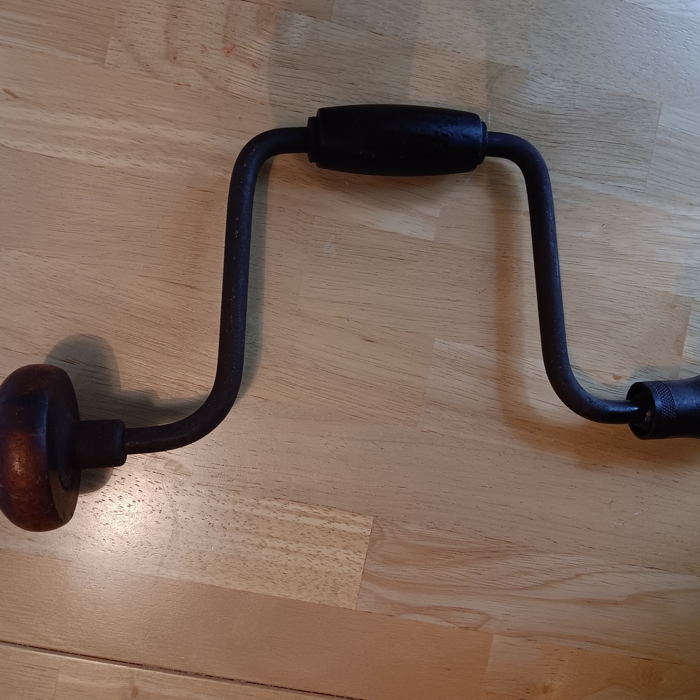 Vintage Hand Drill with Wooden and Metal Design